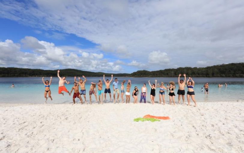 Eli Creek K'gari Fraser IslandBackpackers on a Dingo's K'Gari Fraser Island trip floating down the Eli Creek fresh water spring on inflatable tubes