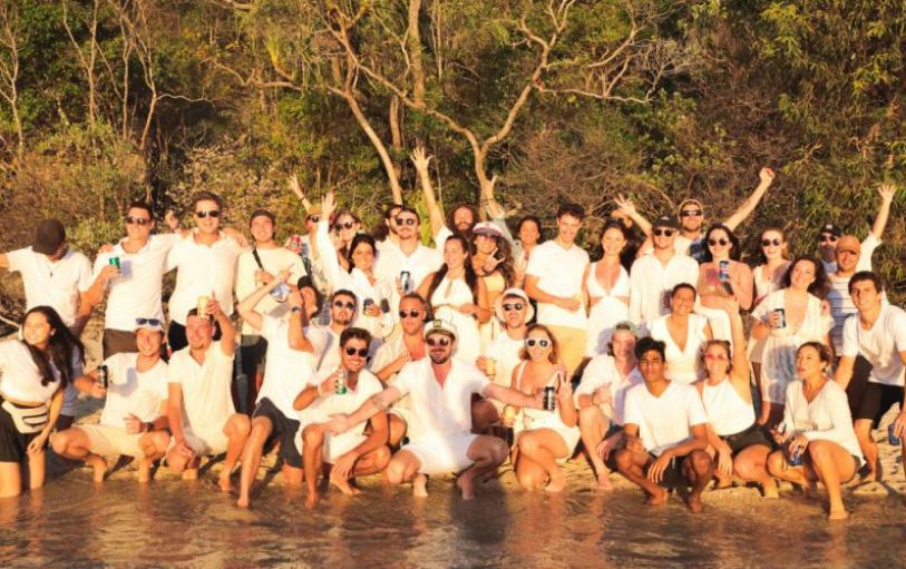 A backpacker swimming in The White sundays Australia