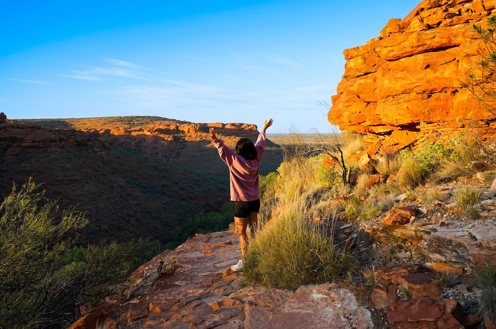 Traveller in a canyon in the red centre