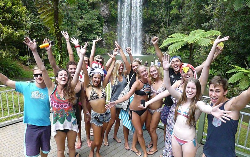 Backpackers on the East Coast in Bounce Noosa hostel enjoying the pool
