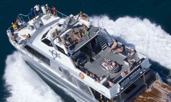 aerial view of the ocean freedom boat on it's way to the great barrier reef