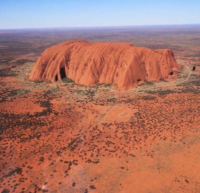 An aerial view of Uluru the sacred aboriginal site in the Redcentre of Australia