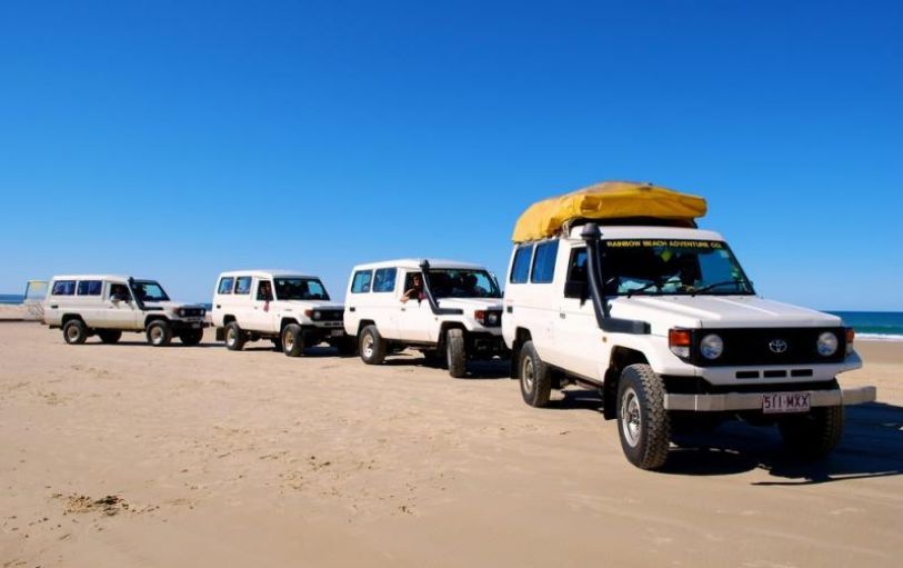 A aerial view of the coastline on K'gari Fraser island during the Dingo's 2 day 1 night camping trip