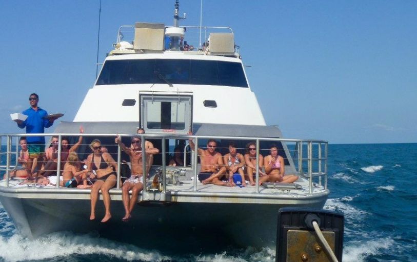 aerial view of the ocean freedom boat on it's way to the great barrier reef