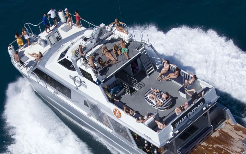 aerial view of the ocean freedom boat on it's way to the great barrier reef