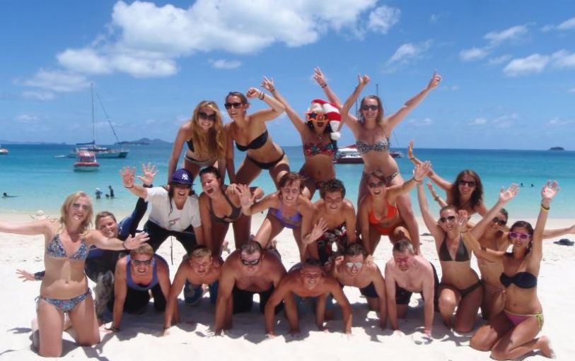 Aerial view of the Thundercat speedboat on it's way to the Whitsundays islands and Whitehaven beach