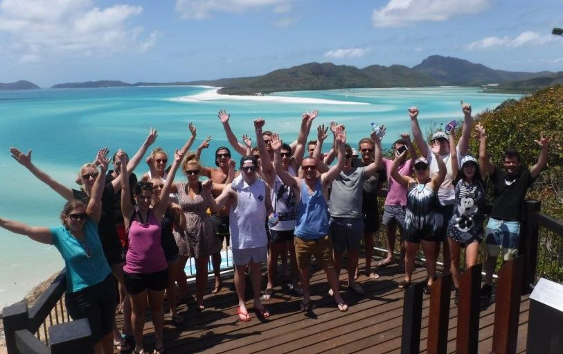 Aerial view of the Thundercat speedboat on it's way to the Whitsundays islands and Whitehaven beach
