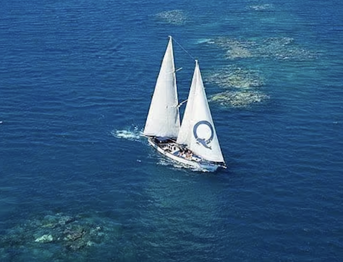 The Ocean Free boat sailing through the Great barrier Reef
